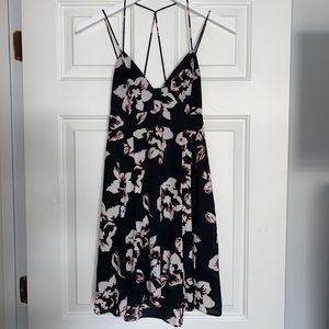 White, black, reddish pink floral express dress